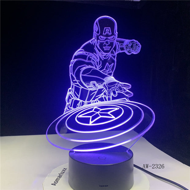 Captain America Shield Figure 3D Multicolors Acrylic table night light LED illusion Touch USB lamp Boy kids toy Gift AW-2326