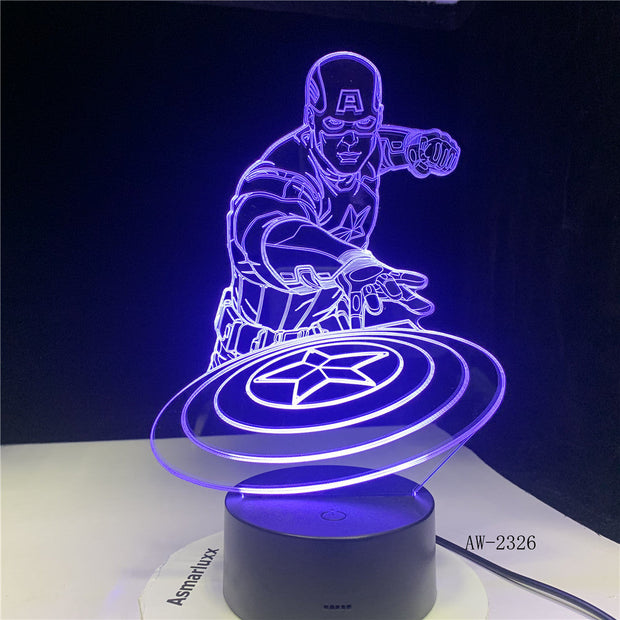 Captain America Shield Figure 3D Multicolors Acrylic table night light LED illusion Touch USB lamp Boy kids toy Gift AW-2326