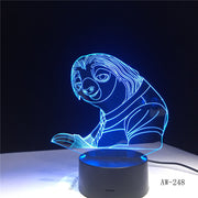 7 Colors Changing 3D Bulbing Light Sloth illusion LED lamp Creative Action Figure Toy Christmas Gift Drop Shipping AW-248