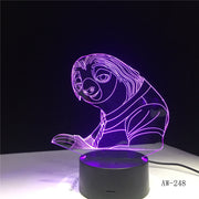 7 Colors Changing 3D Bulbing Light Sloth illusion LED lamp Creative Action Figure Toy Christmas Gift Drop Shipping AW-248