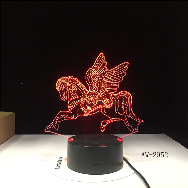 Novelty 3D LED Desk Lamp Flying Horse Steed Night Light USB Remote Home Decro Christmas Gift for Kids Baby Sleep Lamp 2952