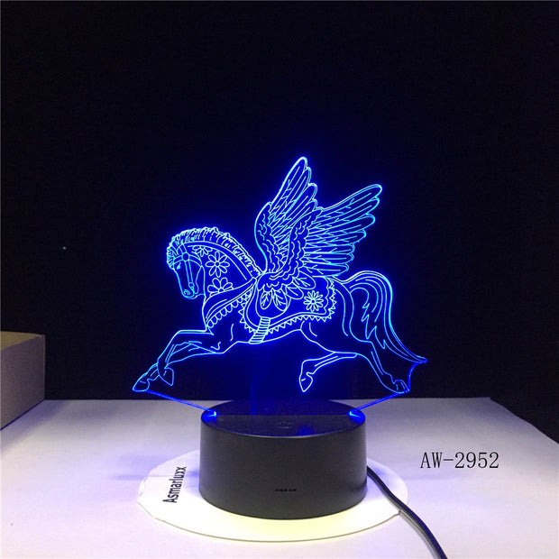 Novelty 3D LED Desk Lamp Flying Horse Steed Night Light USB Remote Home Decro Christmas Gift for Kids Baby Sleep Lamp 2952