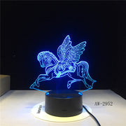 Novelty 3D LED Desk Lamp Flying Horse Steed Night Light USB Remote Home Decro Christmas Gift for Kids Baby Sleep Lamp 2952