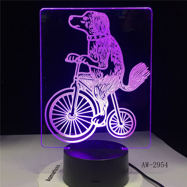 New Dog Riding 3D Lampen 7 Color USB Night Lamp LED for Kids childs Birthday Creative Bedside Decor Tafellamp Gift 2954