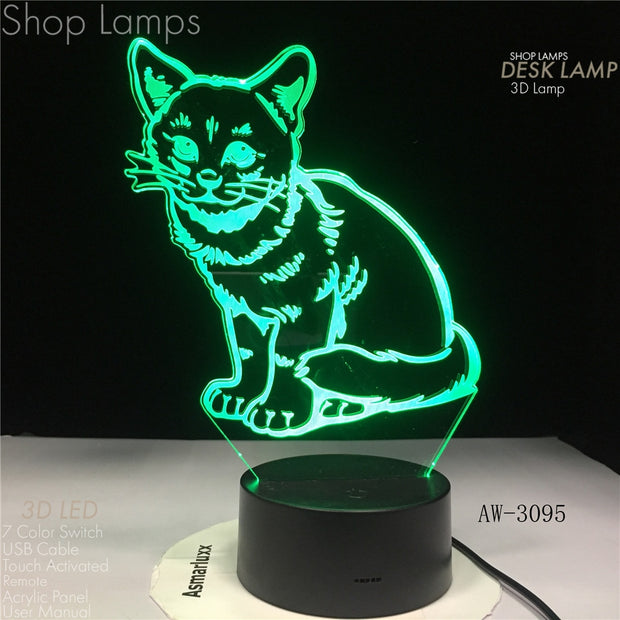 Sitting Kitty 3D Lamp