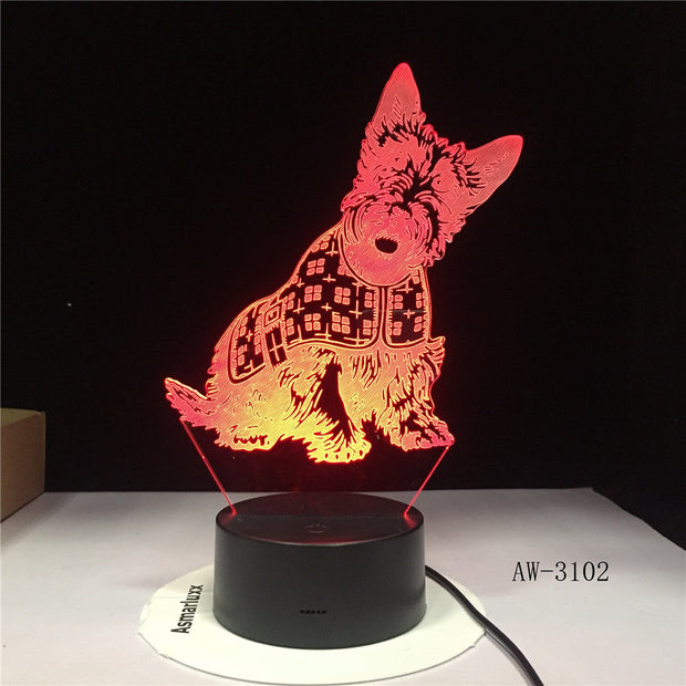 3D Lovely Spot Dog Night Lights LED USB 7 Colors Sensor Desk Lamp Novelty 3D Table Lamp Friends Kids Birthday Gift Light AW-3102