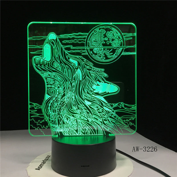 Wolf Roaring Moon 3D Led Lamp Nightlight USB Operated Night Light Lamp Visual Light Effect Gift for Teenager luminari 3226