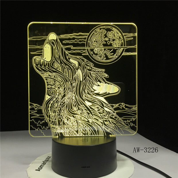 Wolf Roaring Moon 3D Led Lamp Nightlight USB Operated Night Light Lamp Visual Light Effect Gift for Teenager luminari 3226