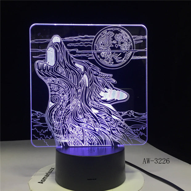 Wolf Roaring Moon 3D Led Lamp Nightlight USB Operated Night Light Lamp Visual Light Effect Gift for Teenager luminari 3226