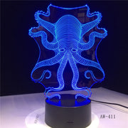 3D Animal Octopus Cuttlefish RC USB LED Lamp Underwater World Fish Kids Toys Light 7 Colors Change Night Light Desk Gift AW-411