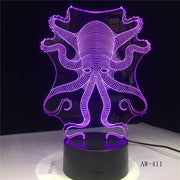 3D Animal Octopus Cuttlefish RC USB LED Lamp Underwater World Fish Kids Toys Light 7 Colors Change Night Light Desk Gift AW-411