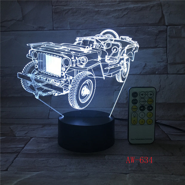 3D Dynamic Tractor Car Vehicle 7 Colors Changing USB Desk Table Lamp Remote Touch Base Kids Birthday Xmas Toy Car Gift AW-634