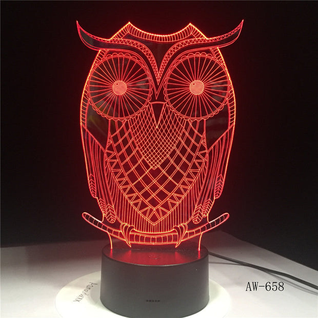 3D LED Night Lights Spiritual Owl with 7 Colors Light for Home Decoration Lamp Visualization Optical Illusion Awesome AW-658
