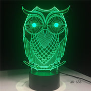 3D LED Night Lights Spiritual Owl with 7 Colors Light for Home Decoration Lamp Visualization Optical Illusion Awesome AW-658