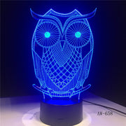 3D LED Night Lights Spiritual Owl with 7 Colors Light for Home Decoration Lamp Visualization Optical Illusion Awesome AW-658