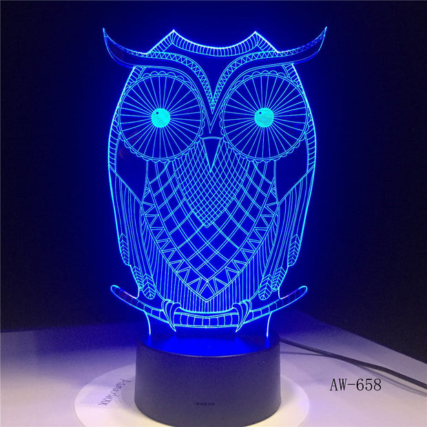 3D LED Night Lights Spiritual Owl with 7 Colors Light for Home Decoration Lamp Visualization Optical Illusion Awesome AW-658