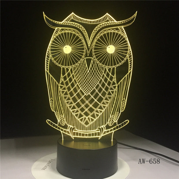 3D LED Night Lights Spiritual Owl with 7 Colors Light for Home Decoration Lamp Visualization Optical Illusion Awesome AW-658