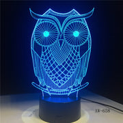 3D LED Night Lights Spiritual Owl with 7 Colors Light for Home Decoration Lamp Visualization Optical Illusion Awesome AW-658