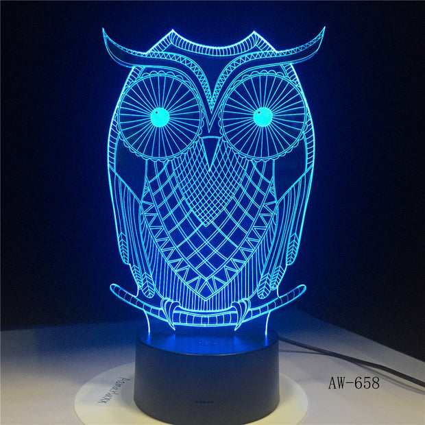 3D LED Night Lights Spiritual Owl with 7 Colors Light for Home Decoration Lamp Visualization Optical Illusion Awesome AW-658