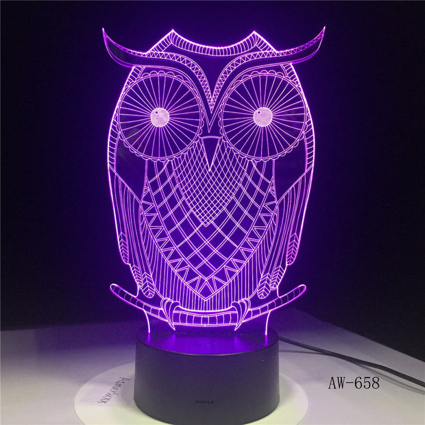 3D LED Night Lights Spiritual Owl with 7 Colors Light for Home Decoration Lamp Visualization Optical Illusion Awesome AW-658