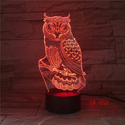3D LED Night Lights Spiritual Owl with 7 Colors Light for Home Decoration Lamp Amazing Visualization Optical Illusion AW-659
