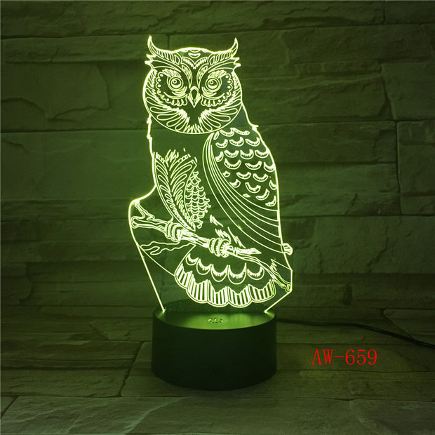 3D LED Night Lights Spiritual Owl with 7 Colors Light for Home Decoration Lamp Amazing Visualization Optical Illusion AW-659