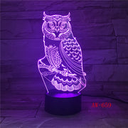 3D LED Night Lights Spiritual Owl with 7 Colors Light for Home Decoration Lamp Amazing Visualization Optical Illusion AW-659