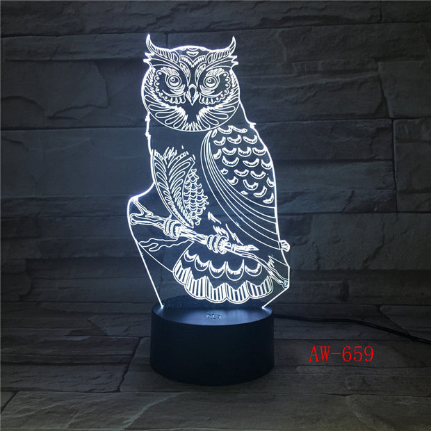 3D LED Night Lights Spiritual Owl with 7 Colors Light for Home Decoration Lamp Amazing Visualization Optical Illusion AW-659