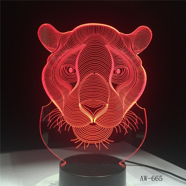 3D LED Night Lights Tiger 7 Colors Light for Home Decoration Lamp Amazing Visualization Optical Illusion Awesome Gift AW-665