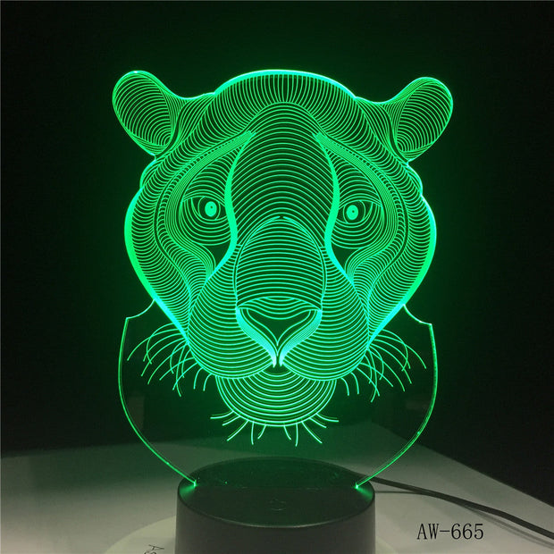 3D LED Night Lights Tiger 7 Colors Light for Home Decoration Lamp Amazing Visualization Optical Illusion Awesome Gift AW-665
