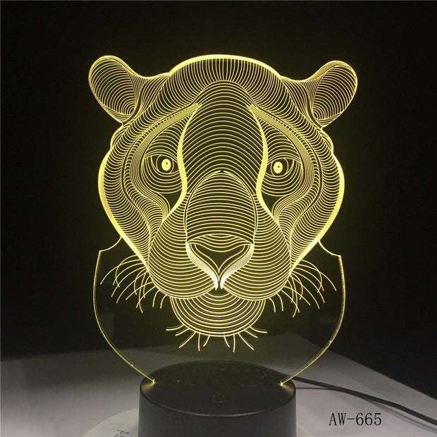 3D LED Night Lights Tiger 7 Colors Light for Home Decoration Lamp Amazing Visualization Optical Illusion Awesome Gift AW-665