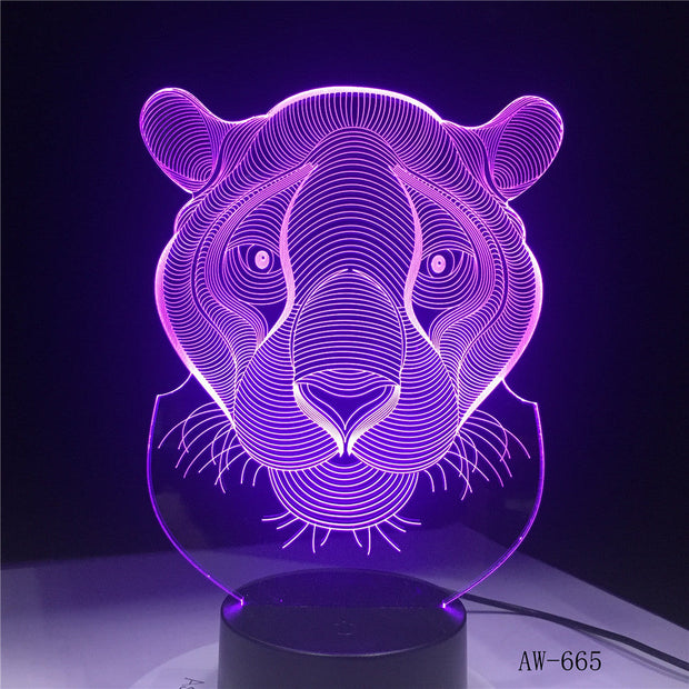 3D LED Night Lights Tiger 7 Colors Light for Home Decoration Lamp Amazing Visualization Optical Illusion Awesome Gift AW-665