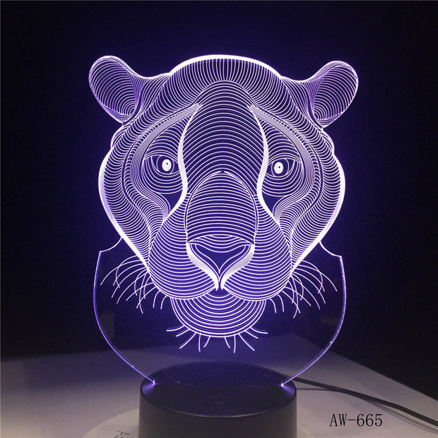 3D LED Night Lights Tiger 7 Colors Light for Home Decoration Lamp Amazing Visualization Optical Illusion Awesome Gift AW-665