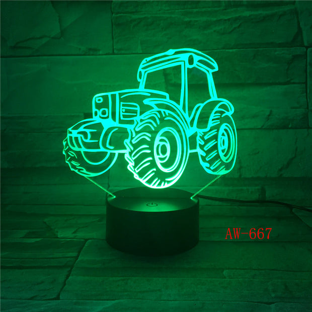 3D LED Night Light Dynamic Tractor Car with 7 Colors Light for Home Decoration Lamp Visualization Optical Illusion AW-667