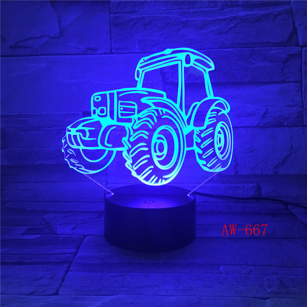 3D LED Night Light Dynamic Tractor Car with 7 Colors Light for Home Decoration Lamp Visualization Optical Illusion AW-667