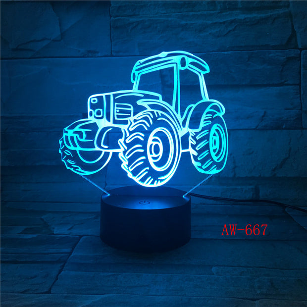 3D LED Night Light Dynamic Tractor Car with 7 Colors Light for Home Decoration Lamp Visualization Optical Illusion AW-667