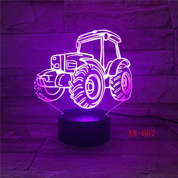3D LED Night Light Dynamic Tractor Car with 7 Colors Light for Home Decoration Lamp Visualization Optical Illusion AW-667