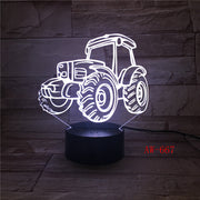 3D LED Night Light Dynamic Tractor Car with 7 Colors Light for Home Decoration Lamp Visualization Optical Illusion AW-667