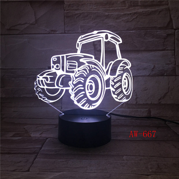 3D LED Night Light Dynamic Tractor Car with 7 Colors Light for Home Decoration Lamp Visualization Optical Illusion AW-667