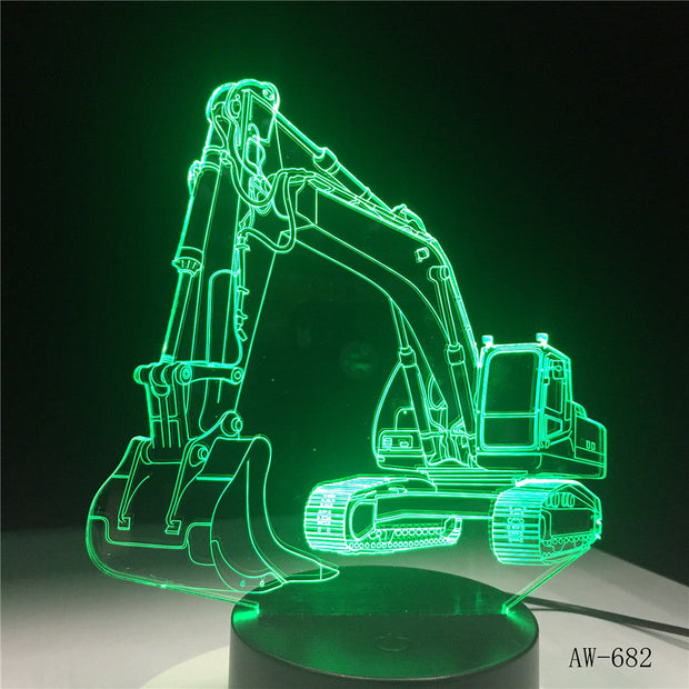 3D Excavator Night Light Illusion LED touch Table Lamp 7 Colors USB Novelty Car Shape Bedside Nightlight Lamps Boy Gift AW-682