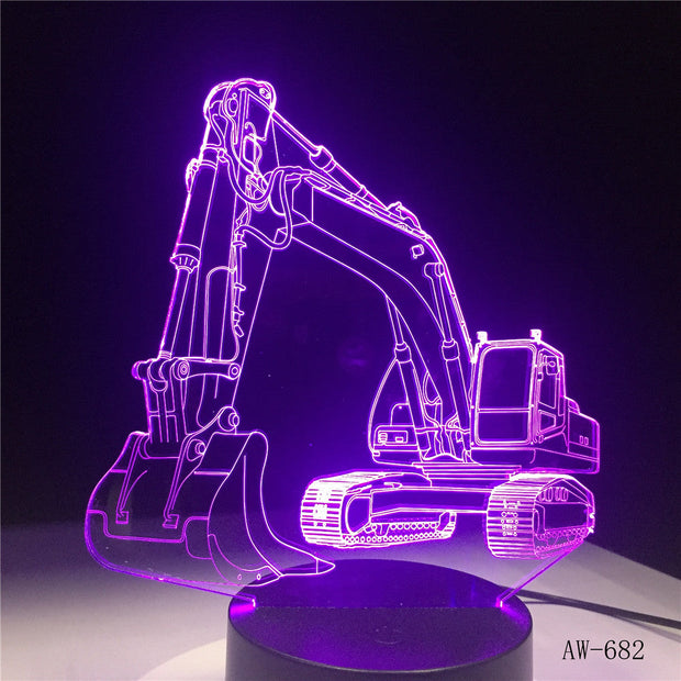 3D Excavator Night Light Illusion LED touch Table Lamp 7 Colors USB Novelty Car Shape Bedside Nightlight Lamps Boy Gift AW-682