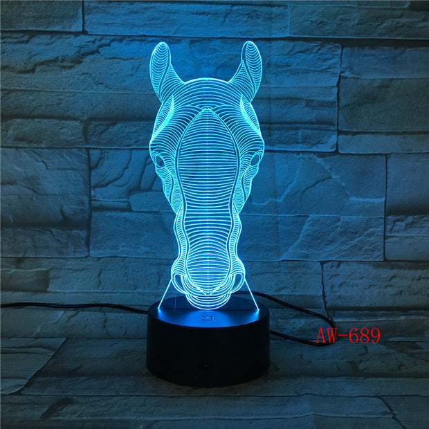 USB Novelty Gifts 7 Colors Changing Animal Horse LED Night light 3D Desk Table Lamp USB touch Baby Kid Sleeping Decorate AW-689