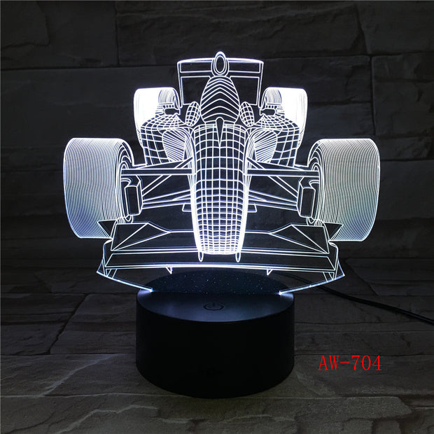 7 Colors Changing Led Night Light 3D F1 Racing Car Modelling Luminarias Modern Bedroom Atmosphere Desk Lamp Usb Gifts AW-704