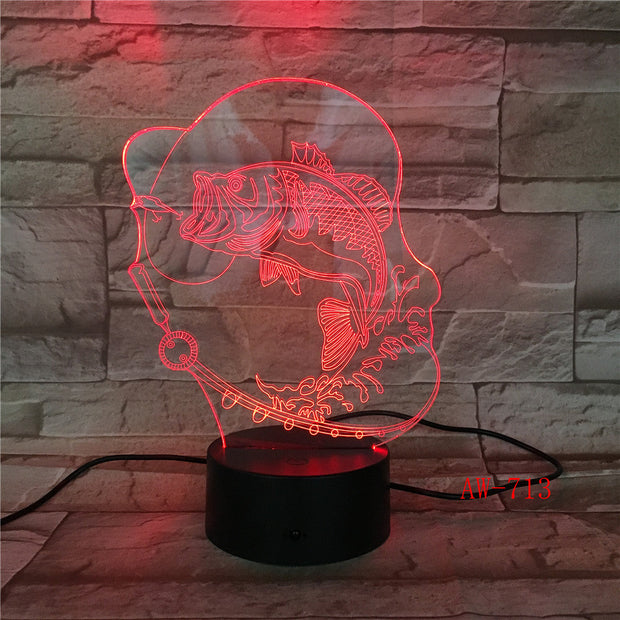 7 Color Changing Fish 3D led Lamp USB Charge Fishing 3D night light Desk lamp Touch Button Table Lamps Gifts for Kids AW-713