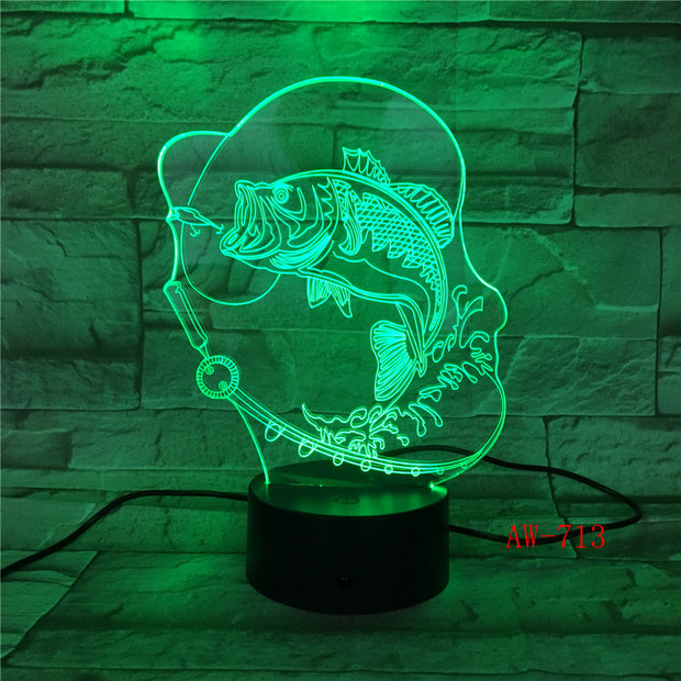7 Color Changing Fish 3D led Lamp USB Charge Fishing 3D night light Desk lamp Touch Button Table Lamps Gifts for Kids AW-713