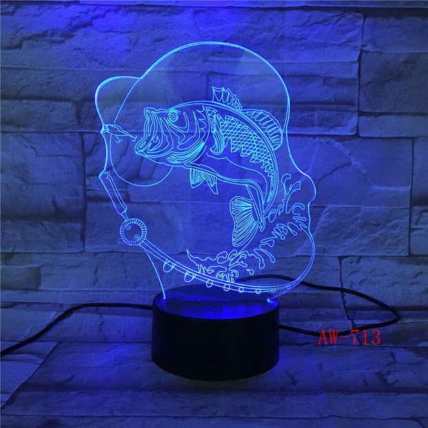 7 Color Changing Fish 3D led Lamp USB Charge Fishing 3D night light Desk lamp Touch Button Table Lamps Gifts for Kids AW-713