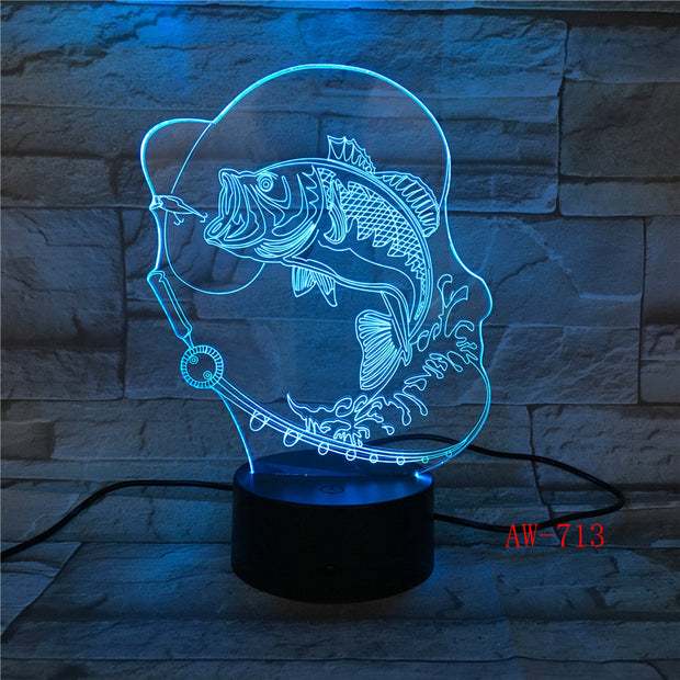 7 Color Changing Fish 3D led Lamp USB Charge Fishing 3D night light Desk lamp Touch Button Table Lamps Gifts for Kids AW-713