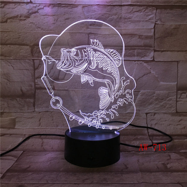 7 Color Changing Fish 3D led Lamp USB Charge Fishing 3D night light Desk lamp Touch Button Table Lamps Gifts for Kids AW-713