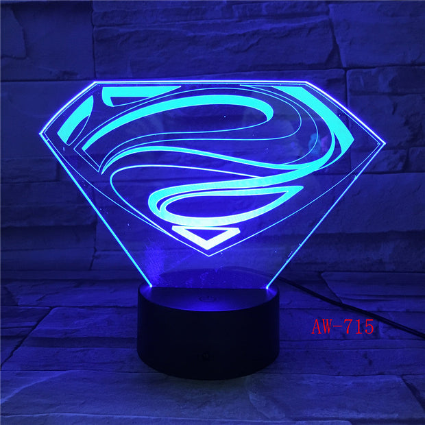 3D LED DC Superman Logo Symbol Light Night Desk Table Lamp 7 Color Change Flashlight USB RGB Controler Toy Kids Gift AW-715