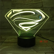 3D LED DC Superman Logo Symbol Light Night Desk Table Lamp 7 Color Change Flashlight USB RGB Controler Toy Kids Gift AW-715